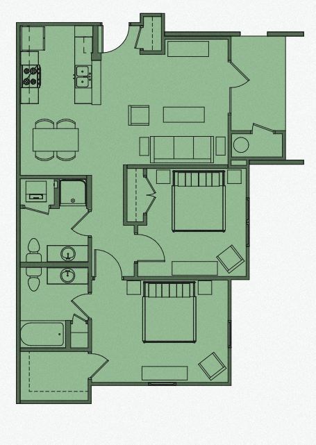 Floor plan for 2 beds, 2 baths, 1063 sqft
